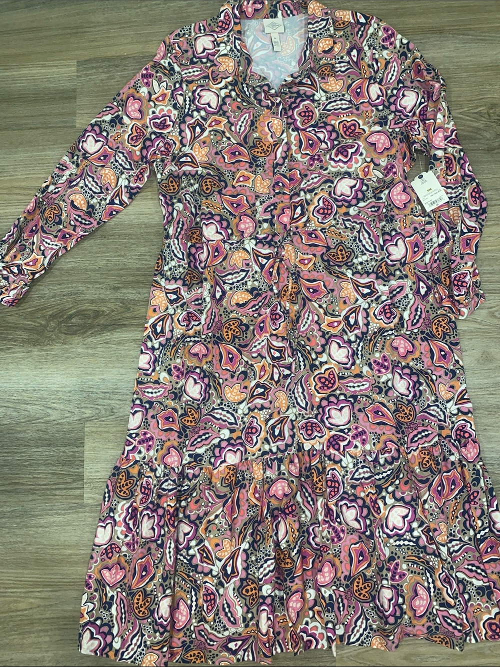 Long Paisley Button-Front Dress in Pink and Orange